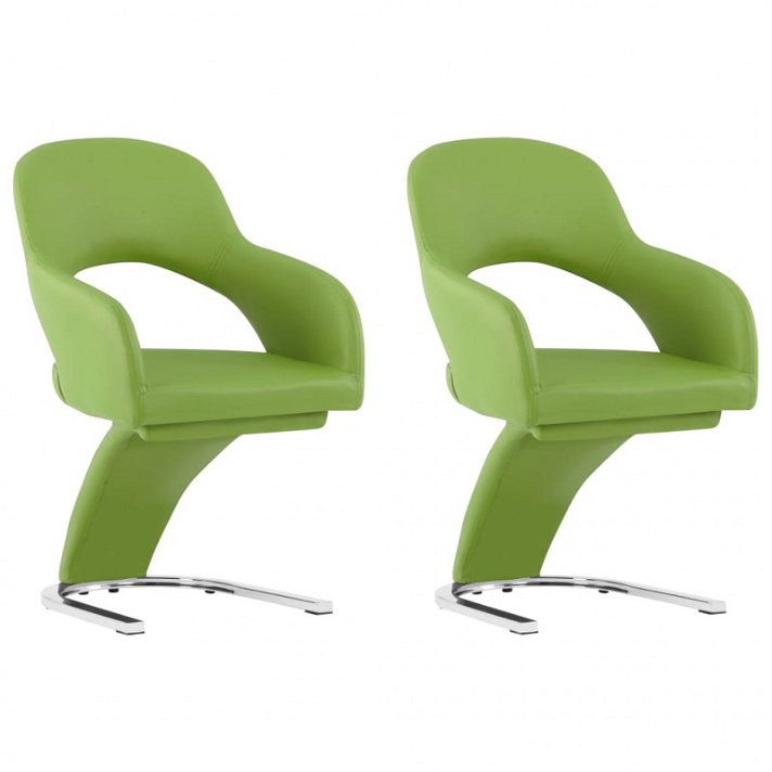 Pack de sillas de cuero sintético verde y pata de metal cromado VidaXL