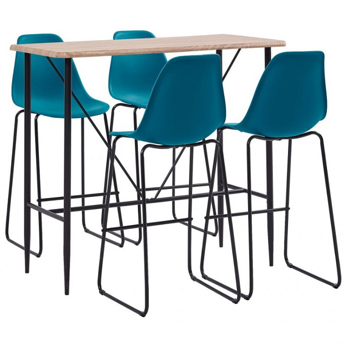 Set de mesa com 4 cadeiras carvalho e azul-turquesa Vida XL