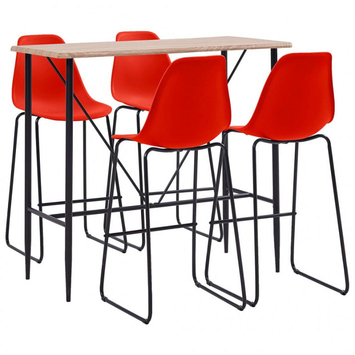 Set de mesa con 4 sillas roble y rojo Vida XL