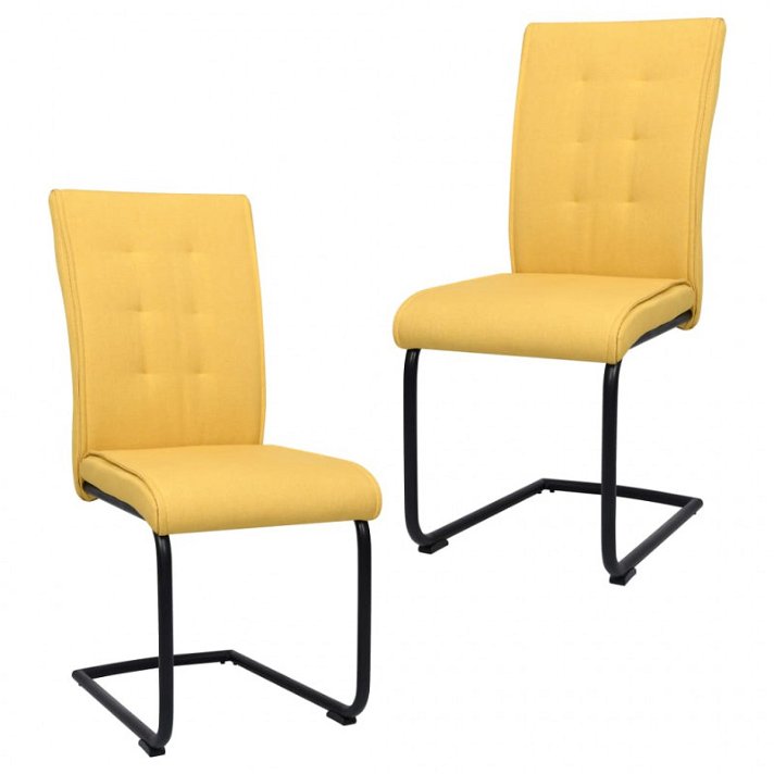 Pack de sillas voladizas de tela acolchada amarillo mostaza VidaXL