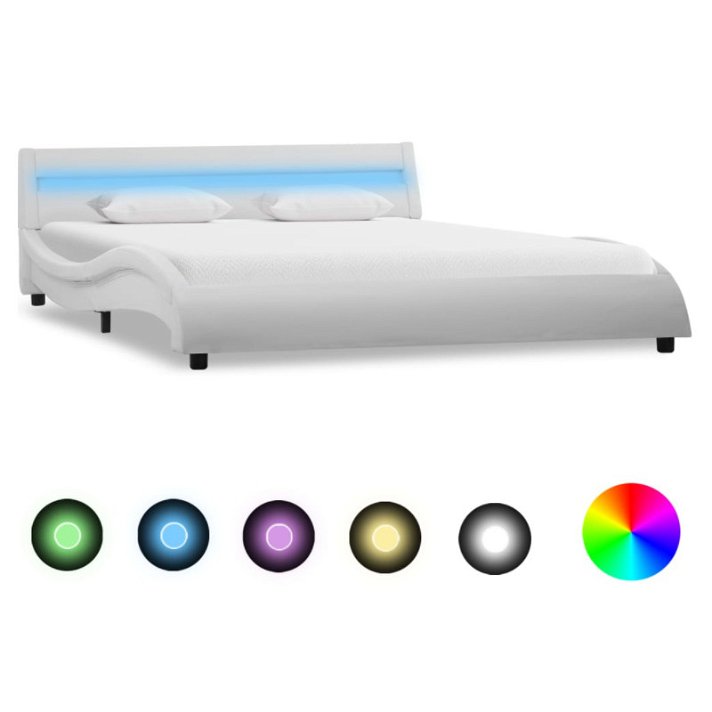 Estructura para cama luz LED cuero sintético blanco VidaXL