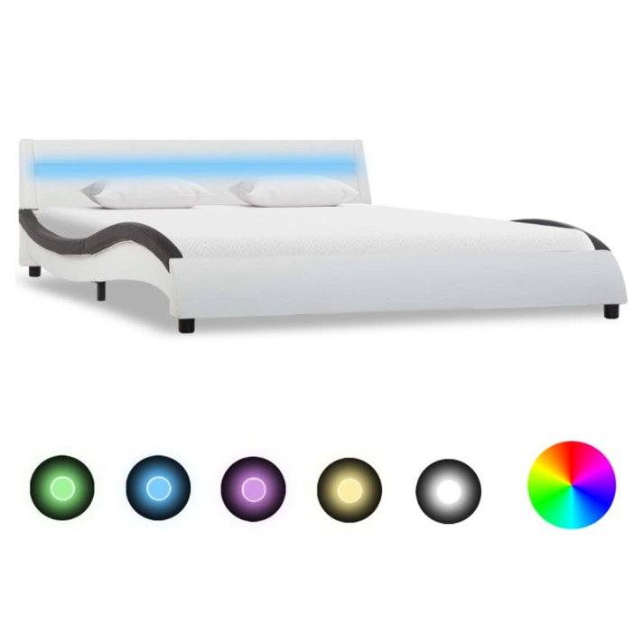 Estructura para cama LED cuero sintético blanco con negro VidaXL