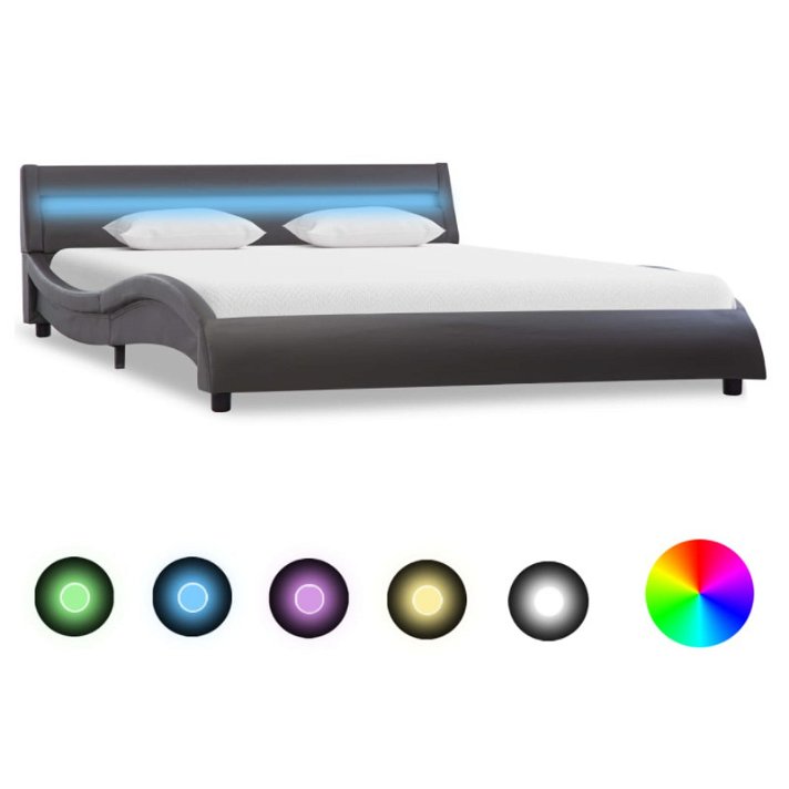 Estructura cama con LED de cuero sintético gris VidaXL