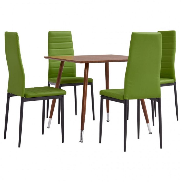 Conjunto de 1 mesa e 4 cadeiras fabricadas com couro sintético de cor verde-lima e MDF VidaXL