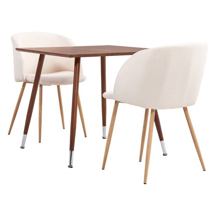 Conjunto de 1 mesa e 2 cadeiras fabricadas com MDF e tecido de poliéster de cor creme da marca VidaXL