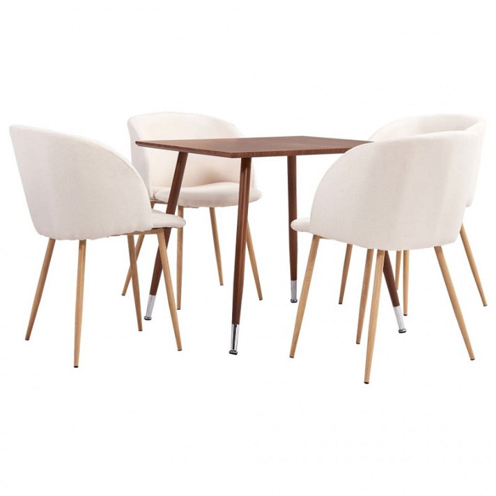 Conjunto de 1 mesa e 4 cadeiras fabricadas com MDF e tecido de poliéster cor creme da marca VidaXL
