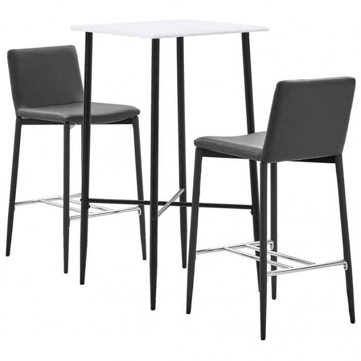 Set de mesa alta de bar com 2 cadeiras branco e cinzento Vida XL