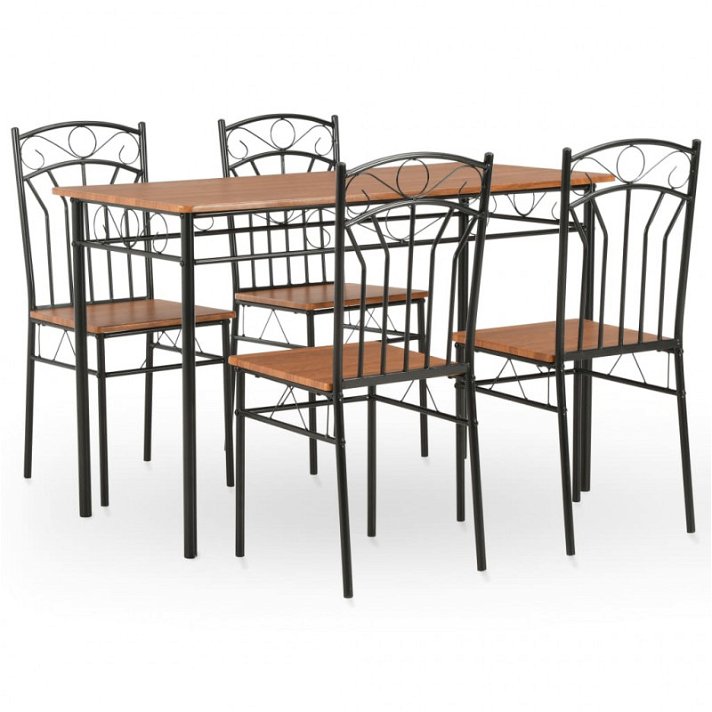 Conjunto de 1 mesa de sala de jantar com 4 cadeiras fabricadas em MDF com acabamento de cor preto e castanho VidaXL