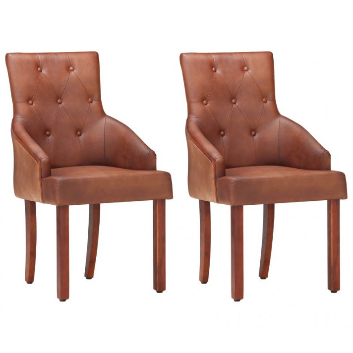 Set di sedie di pelle di capra e legno di mango marrone Vida XL