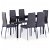 Conjunto de 1 mesa de vidro e 6 cadeiras de madeira e couro sintético cinzento e preto VidaXL