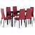 Conjunto de 1 mesa de vidrio y 6 sillas de madera y cuero sintético negro y vino tinto Vida XL