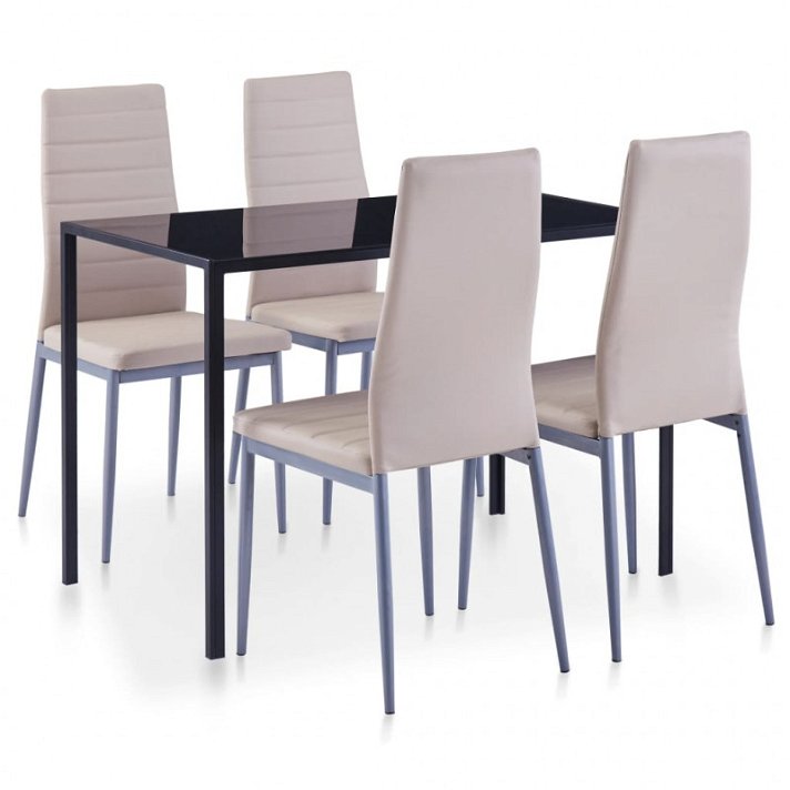 Conjunto de 1 mesa de vidrio y 4 sillas con cuero sintético de acabado en colores capuchino y negro Vida XL