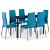 Conjunto de 1 mesa de vidro e 6 cadeiras de madeira com couro sintético de cor azul VidaXL