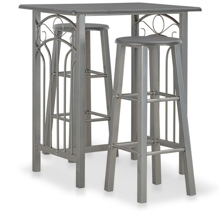 Conjunto de 1 mesa alta con 2 taburetes fabricados con madera y acero de acabado antracita y gris Vida XL