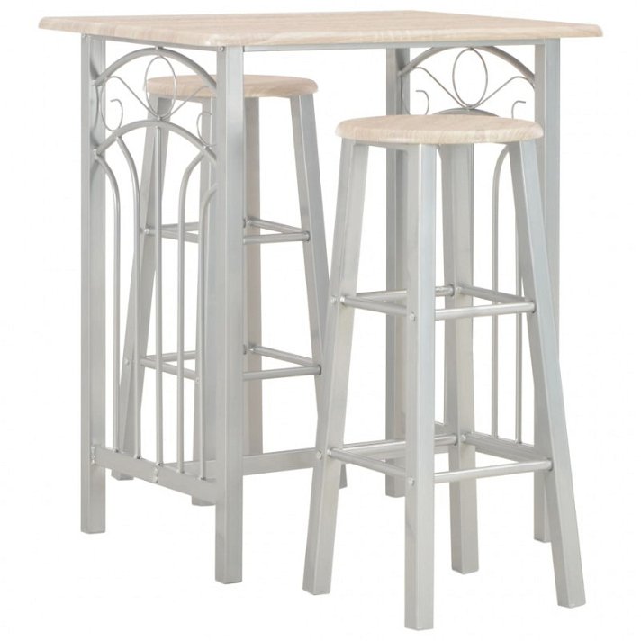 Conjunto de 1 mesa alta con 2 taburetes fabricados de madera y acero acabado roble y gris Vida XL