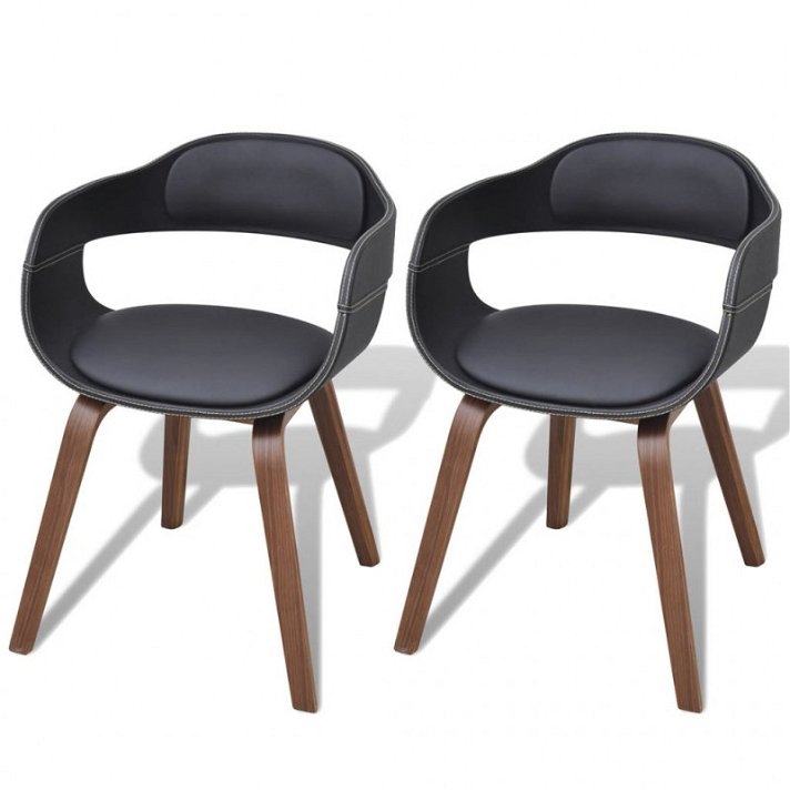 Conjunto de cadeiras para sala de jantar de madeira e couro preto Vida XL