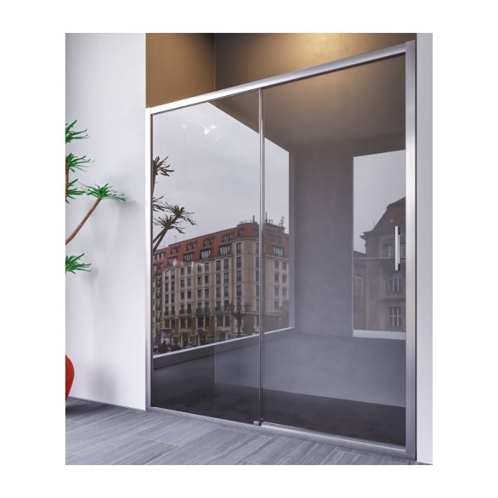 Mampara para ducha frontal con hojas fabricadas en vidrio y perfiles de color plata Sena ST Doccia