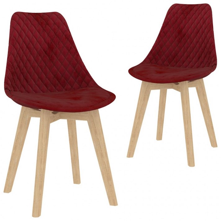 Set di sedie di velluto e legno di faggio colore rosso vino Vida XL