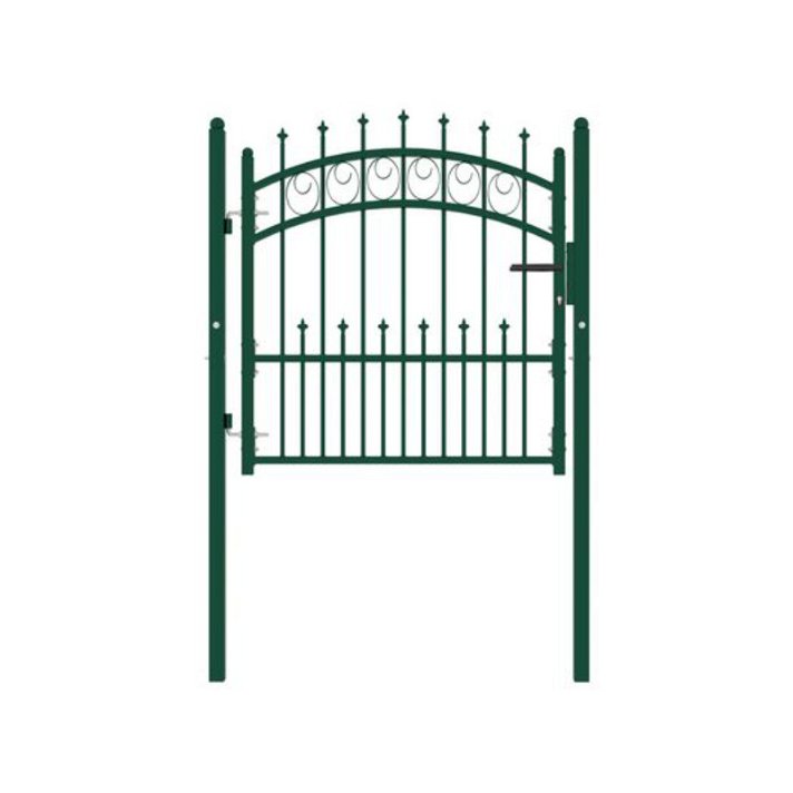 Puerta de valla con picos fabricada en acero revestido en polvo de color verde Vida XL