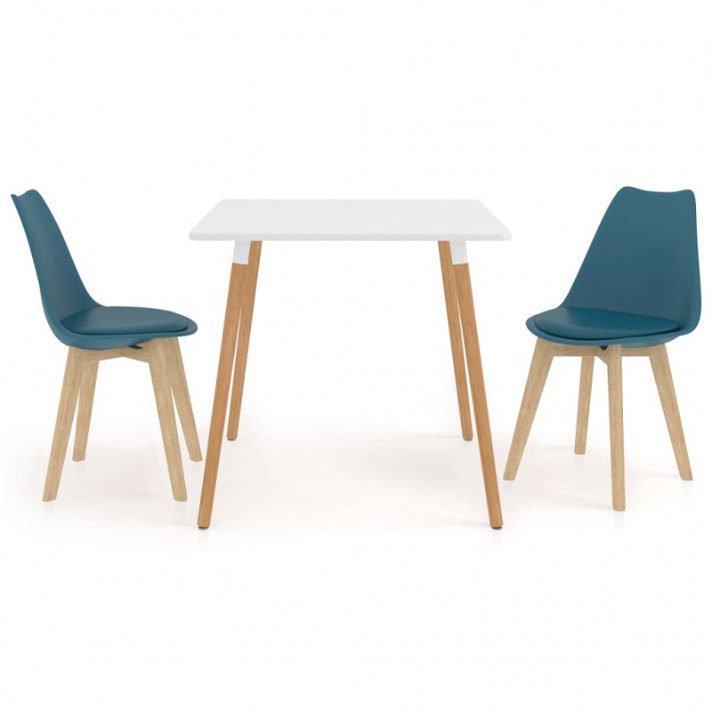 Conjunto de sala de jantar com 1 mesa de MDF e 2 cadeiras com couro sintético de cor azul-turquesa VIdaXL