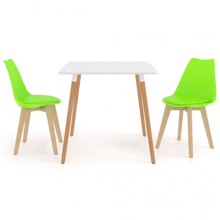 Conjunto de comedor con 1 mesa de MDF y 2 sillas con cuero sintético color verde VidaXL