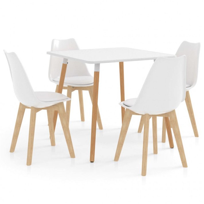 Conjunto de comedor con 1 mesa de MDF y 4 sillas con cuero sintético y acabado color blanco VidaXL