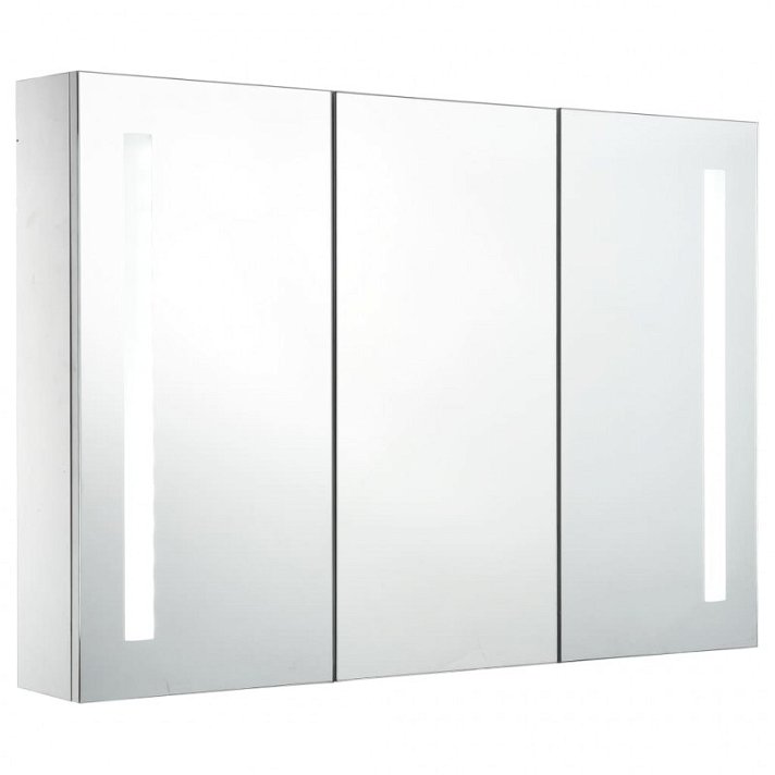 Armario espejo con puerta triple de baño con luz led 89x62 cm blanco y plateado Vida XL