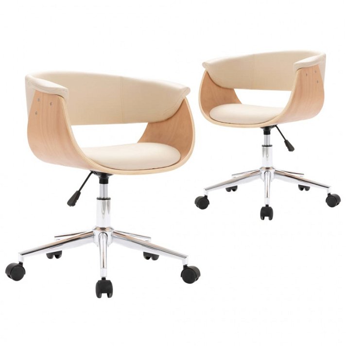 Pack de sillas de comedor giratorias con respaldo curvado crema y marrón claro VidaXL