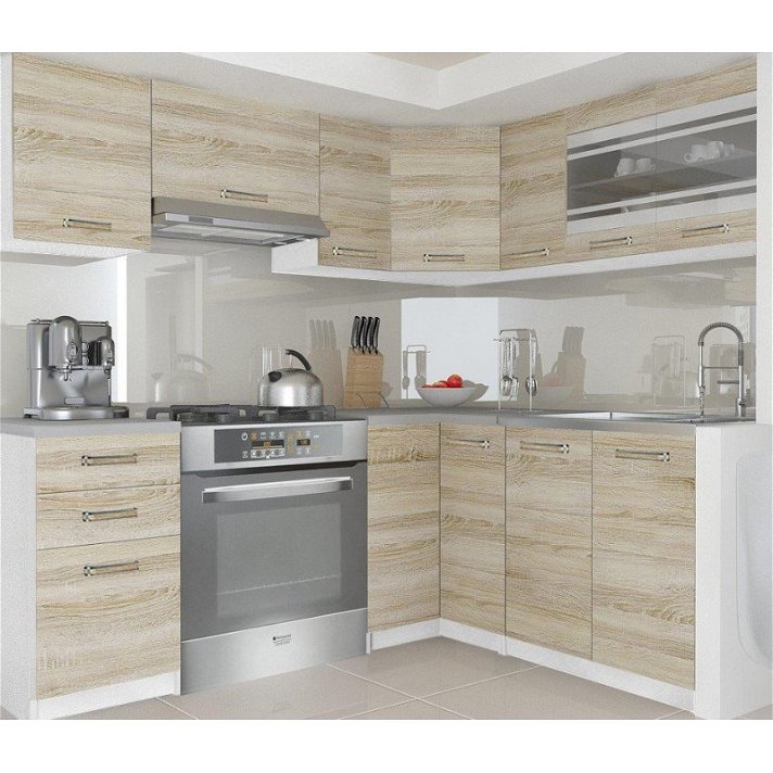 Tarraco Lydia Sonoma oak kitchen cabinet set 360cm