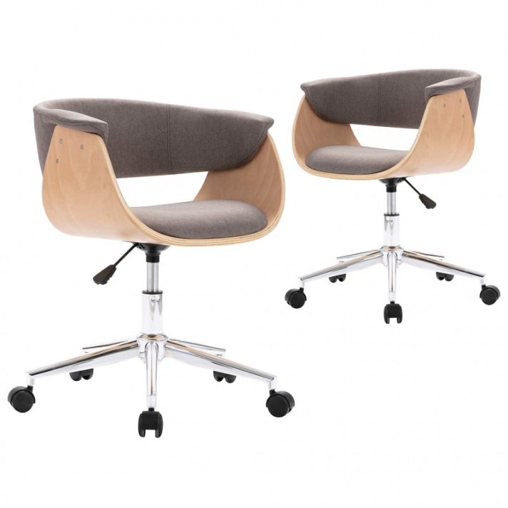 Conjunto de cadeiras giratórias com encosto curvado cinzento taupe e castanho-claro Vida XL