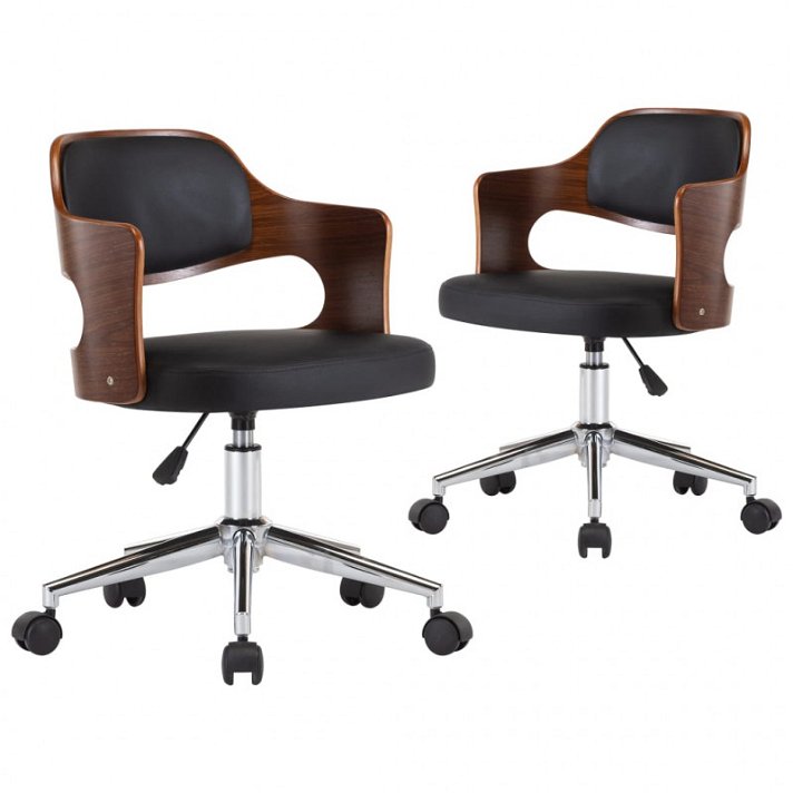 Conjunto de cadeiras giratórias com encosto acolchoado e apoio para braços preto e castanho-escuro Vida XL