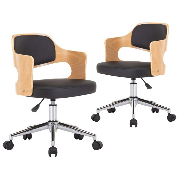 Conjunto de cadeiras giratórias com encosto acolchoado e apoio para braços preto e castanho-claro Vida XL