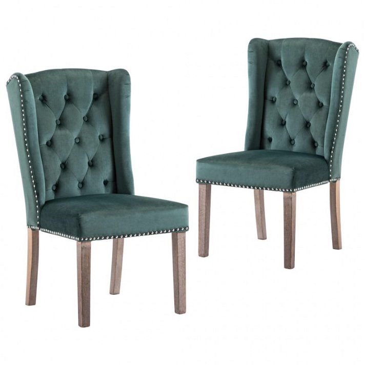 Set di sedie stile capitonné classico di velluto verde scuro Vida XL