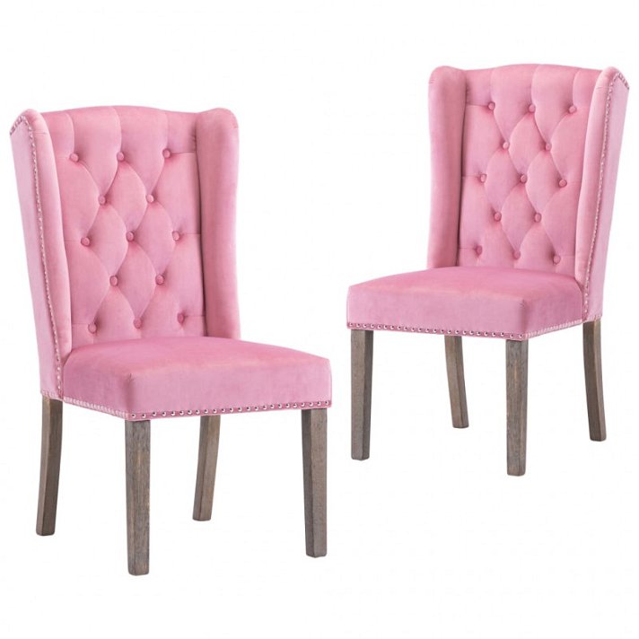 Set di sedie stile capitonné classico di velluto rosa Vida XL