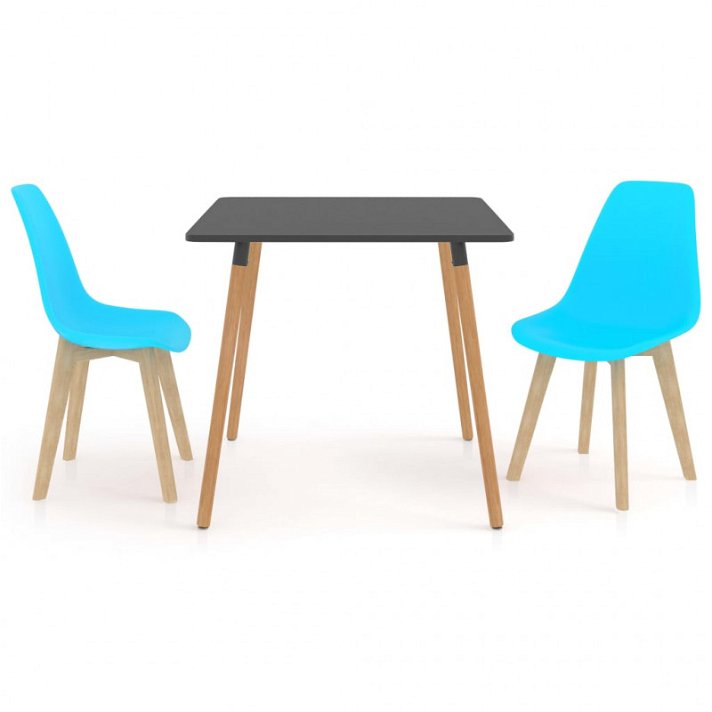 Conjunto de sala de jantar com 1 mesa de MDF e 2 cadeiras de polipropileno de cor azul da marca VidaXL
