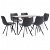 Conjunto de 1 mesa de MDF e aço com 6 cadeiras curvadas estofadas em couro sintético preto VidaXL