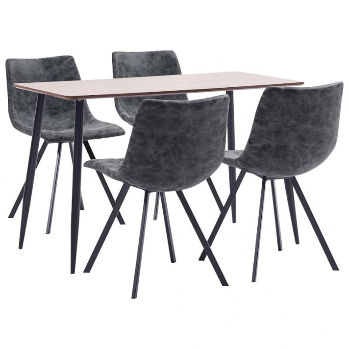 Conjunto de 1 mesa con 4 sillas curvas tapizadas en cuero sintético color negro Vida XL