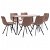 Conjunto de 1 mesa de MDF y acero con 6 sillas tapizadas en cuero sintético marrón Vida XL