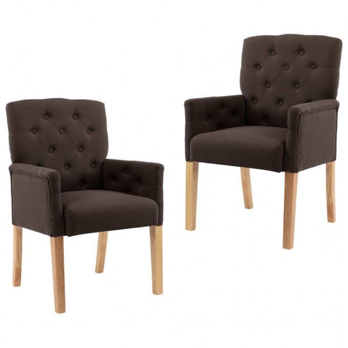 Conjunto de cadeiras para sala de jantar estilo capitone com apoio para braços castanho Vida XL