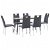 Conjunto de 1 mesa de MDF e aço com 6 cadeiras estofadas em couro sintético de cor preto da marca VidaXL