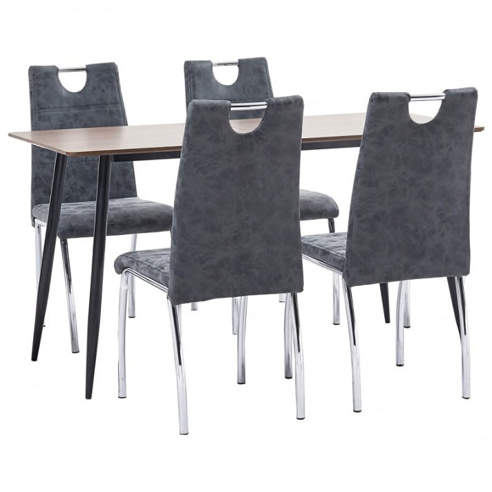 Conjunto de 1 mesa elaborada de MDF y acero con 4 sillas tapizadas en cuero sintético negro Vida XL