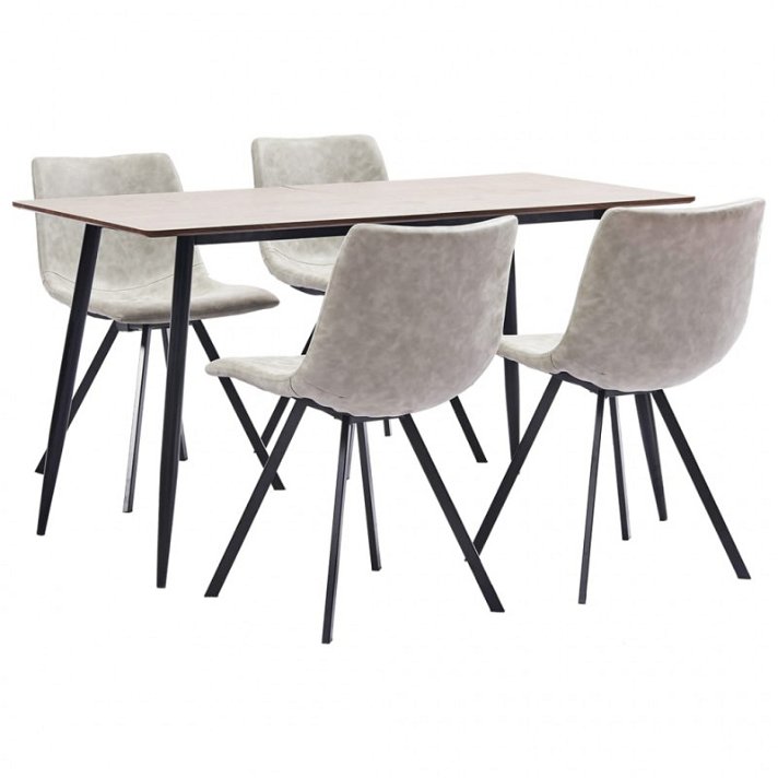 Mesa con 4 sillas de cuero sintético gris claro Vida XL