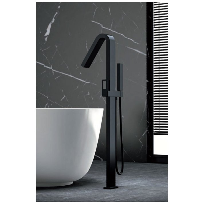 Torneira de banheira de pé preto-mate com chuveiro de duche fabricado em latão Suecia Imex