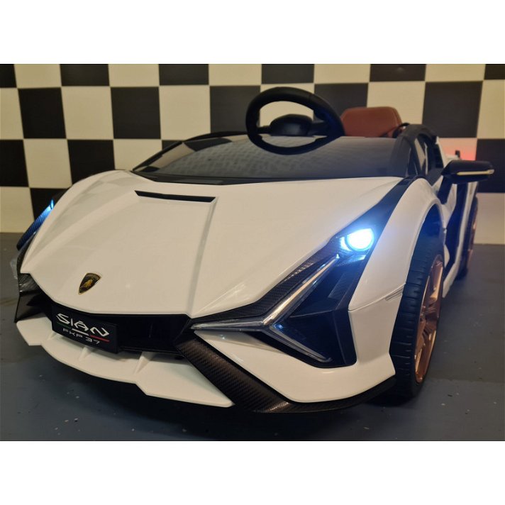 Coche eléctrico de juguete blanco con control remoto Lamborghini Sian 12V Cars4Kids