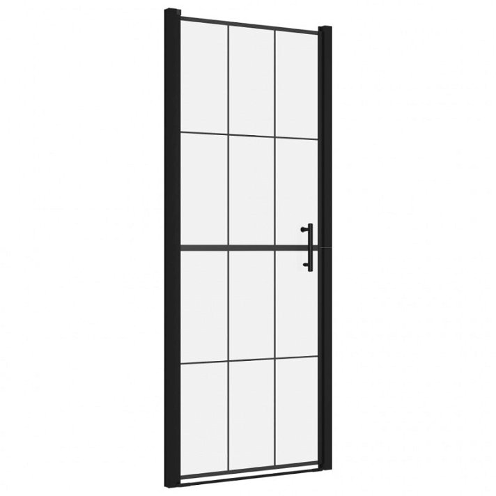 Puerta de ducha abatible de 195 cm de alto fabricada en vidrio con perfiles de aluminio negro VidaXL