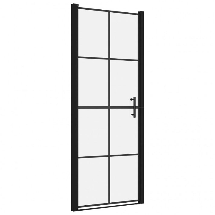 Puerta de ducha abatible fabricada en vidrio templado y aluminio de color negro VidaXL