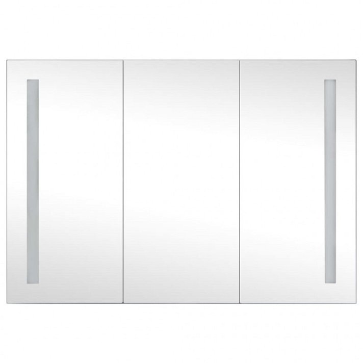 Armário de casa de banho com espelho e luz LED 89x62 cm cinzento Vida XL
