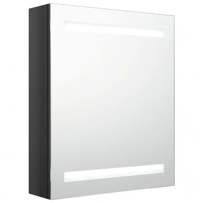 Armario de baño con espejo y luz en tiras led 50x60 cm negro Vida XL