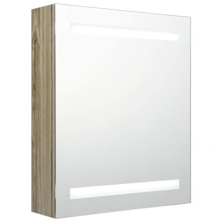 Meuble de salle de bains avec miroir et lumière LED en bandes 50x60 cm chêne Vida XL