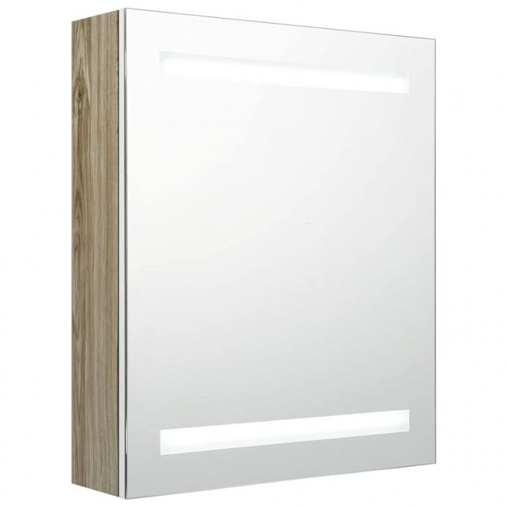 Armario de baño con espejo y luz en tiras led 50x60 cm roble y blanco Vida XL